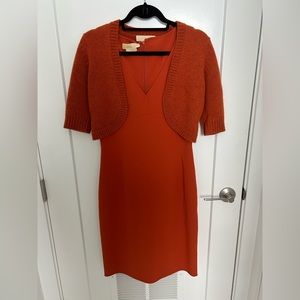 Micheal Kors Dress and Sweater Jacket, Orange, Dress Size 6, Jacket Size Small